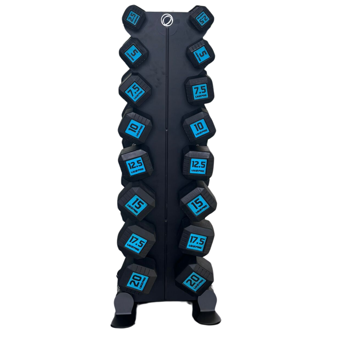Livepro Premium Rubber Octagonal Dumbbells Set (2.5-20kg) with Vertical ...